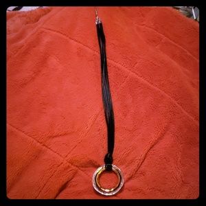 Necklace with leather neck strap